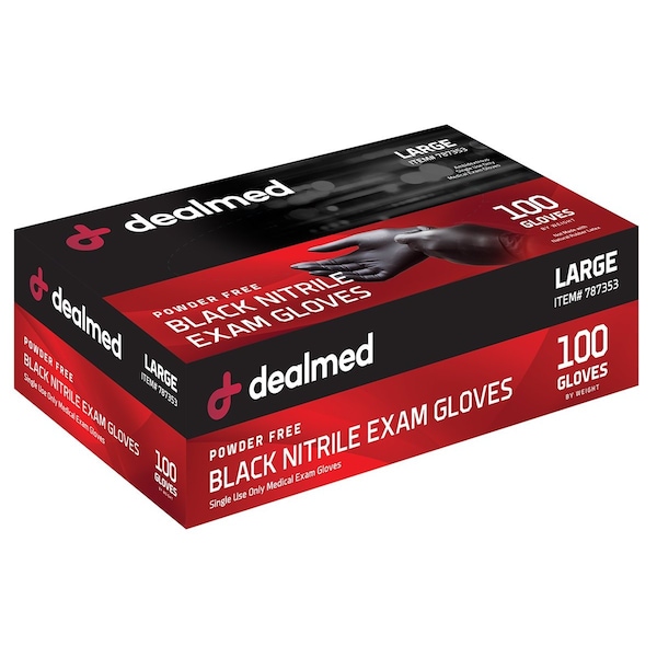 Dealmed Disposable Gloves, Exam Grade, Nitrile, Powder-Free, L, 1000 PK, Black 787353 - main